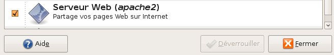 servapache La gestion des services : le serveur apache2 est actif.